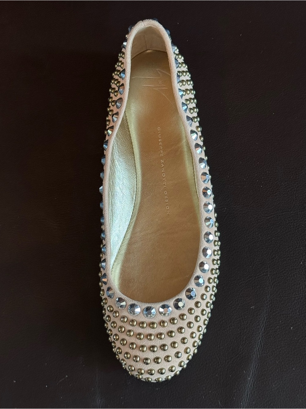 Giuseppe Zanotti Beige Studded Crystal Ballet Flat